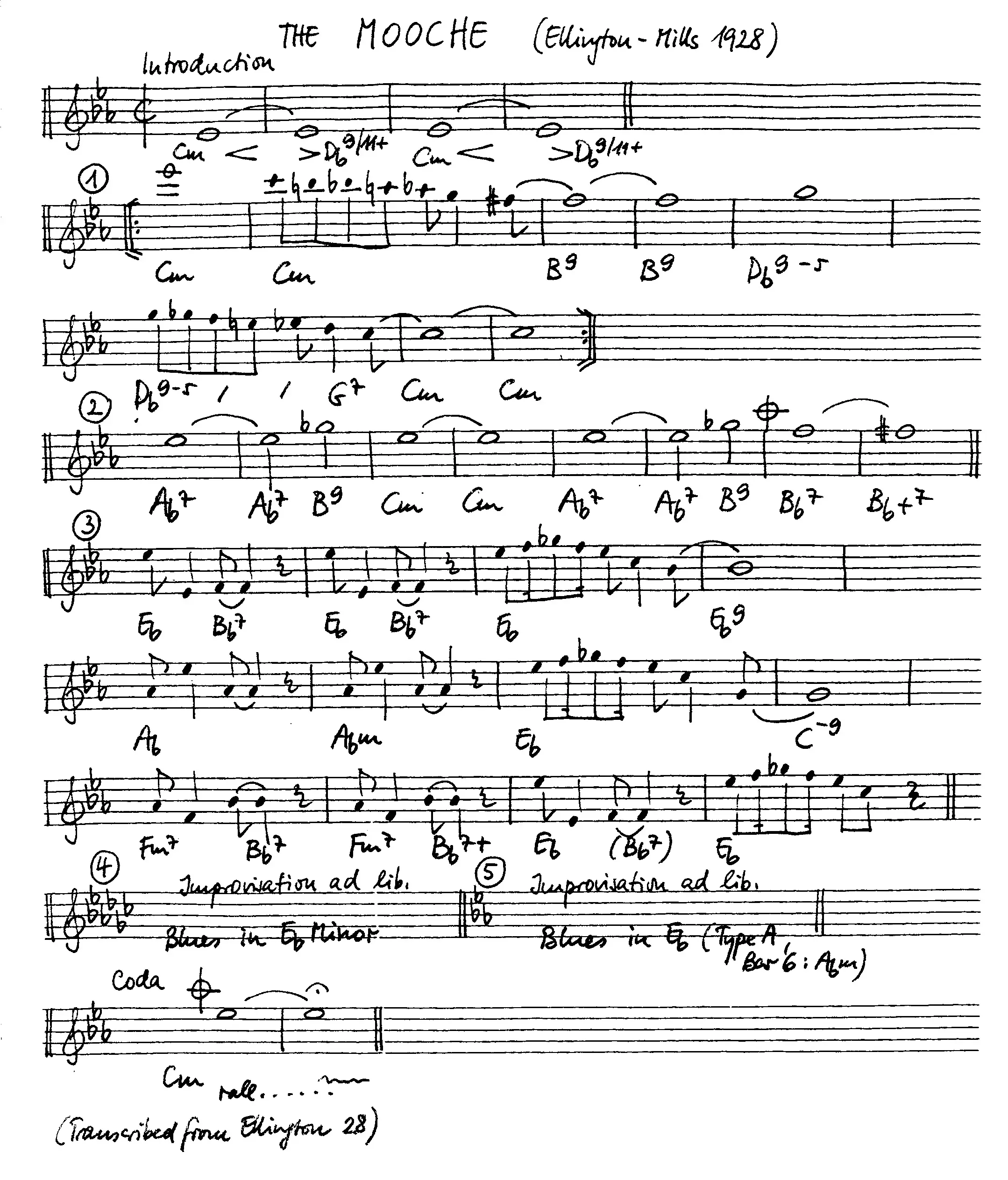 the mooche free jazz leadsheet - Courtesy of the Jungle Jazz Band